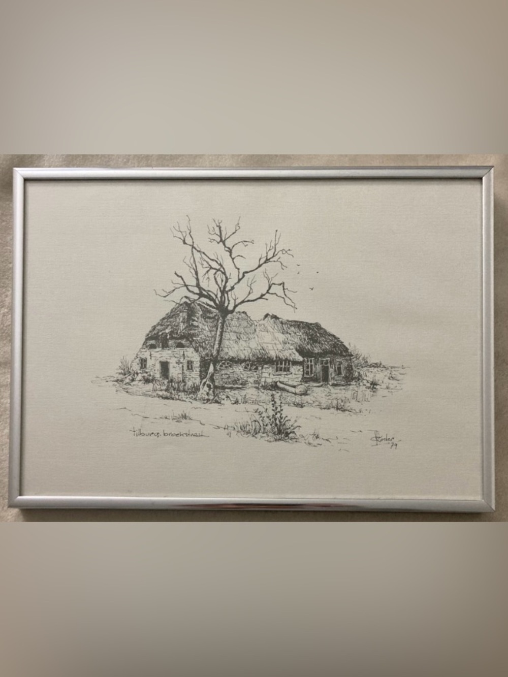 VINTAGE quaint Dutch farmhouse cottage sketch print by Kees Koster, signed